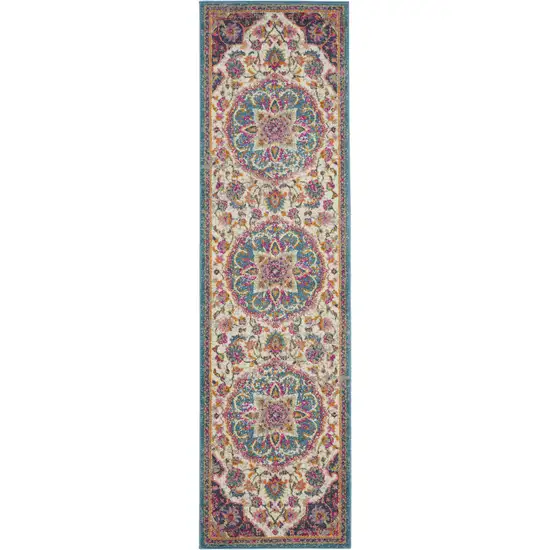 8' Pink And Green Dhurrie Runner Rug Photo 7