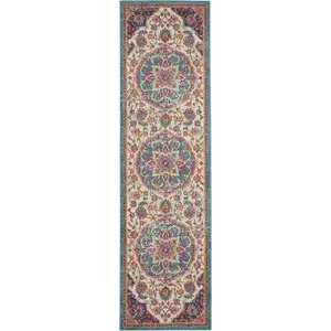 Photo of Pink and Blue Floral Medallion Runner Rug