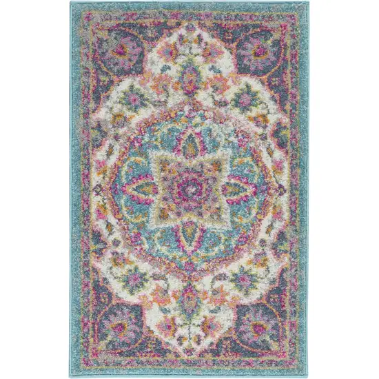 Pink and Blue Floral Medallion Scatter Rug Photo 1