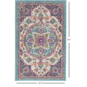 Photo of Pink and Blue Floral Medallion Scatter Rug