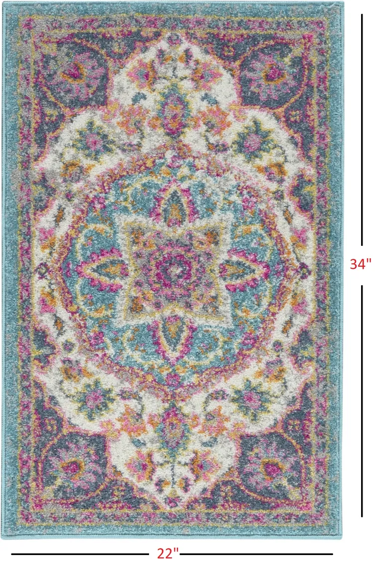 Pink and Blue Floral Medallion Scatter Rug Photo 1