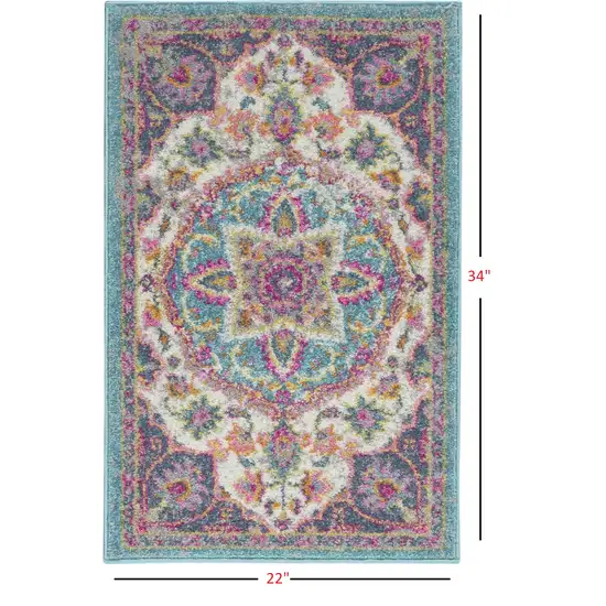 Pink and Blue Floral Medallion Scatter Rug Photo 2