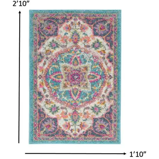 Pink and Blue Floral Medallion Scatter Rug Photo 3