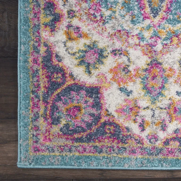 Pink and Blue Floral Medallion Scatter Rug Photo 3