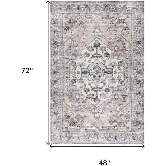 Pink and Blue Oriental Power Loom Distressed Washable Non Skid Area Rug Photo 10