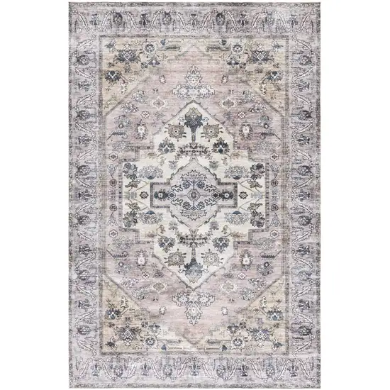 Pink and Blue Oriental Power Loom Distressed Washable Non Skid Area Rug Photo 1