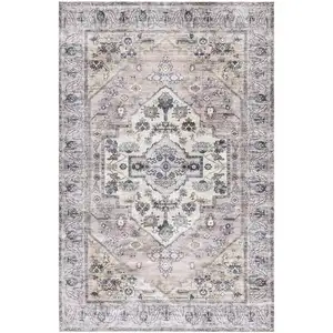 Photo of Pink and Blue Oriental Power Loom Distressed Washable Non Skid Area Rug