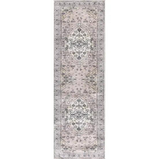 Pink and Blue Oriental Power Loom Distressed Washable Non Skid Runner Rug Photo 2