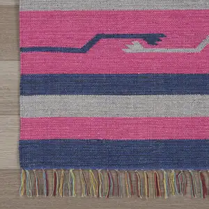 Photo of Pink and Blue Southwestern Handmade Area Rug With Fringe