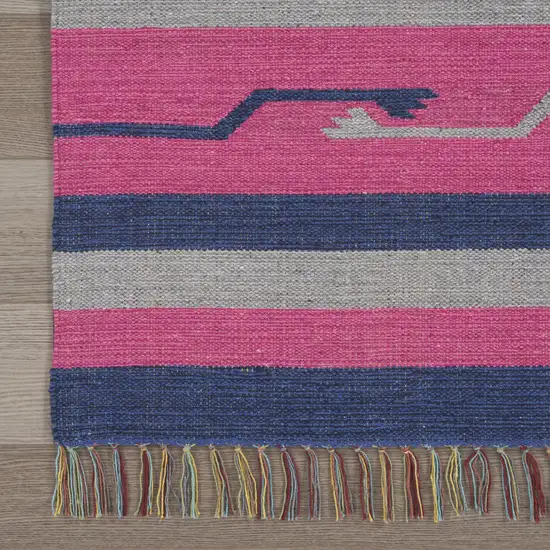 Pink and Blue Southwestern Handmade Area Rug With Fringe Photo 3