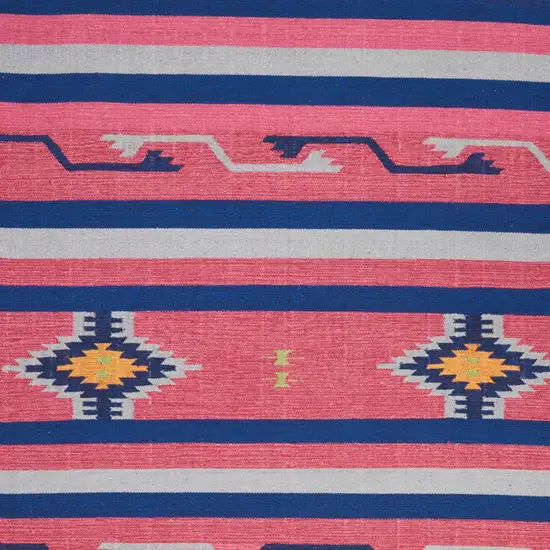 Pink and Blue Southwestern Handmade Area Rug With Fringe Photo 7