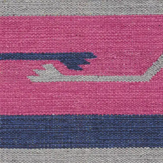 Pink and Blue Southwestern Handmade Area Rug With Fringe Photo 4