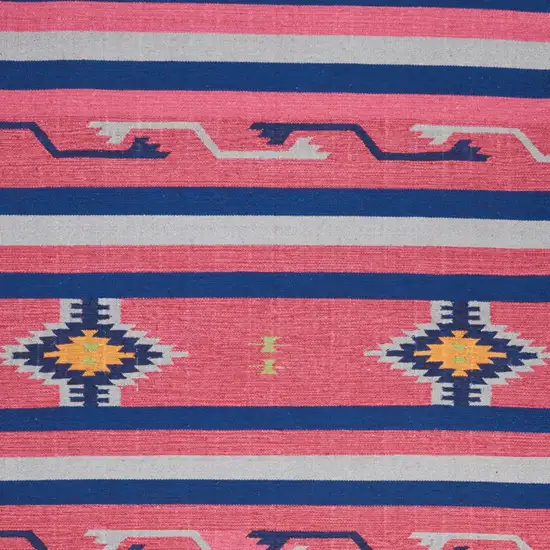 Pink and Blue Southwestern Handmade Area Rug With Fringe Photo 8