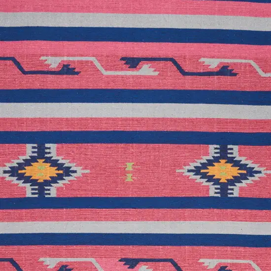 Pink and Blue Southwestern Handmade Area Rug With Fringe Photo 8