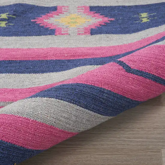 Pink and Blue Southwestern Handmade Area Rug With Fringe Photo 6