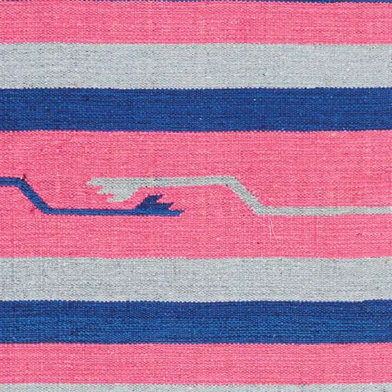 Pink and Blue Southwestern Handmade Runner Rug With Fringe Photo 7