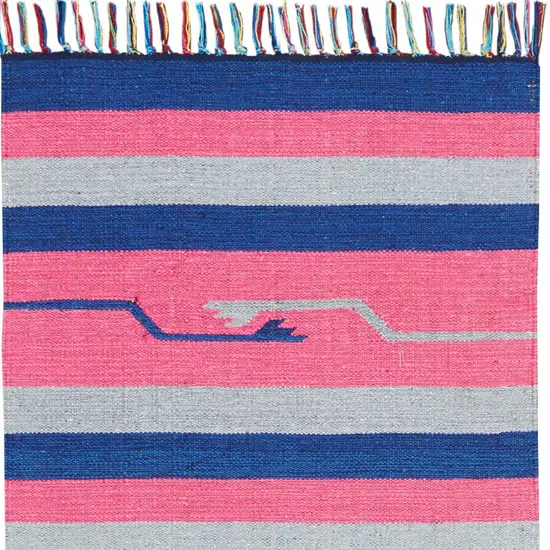 Pink and Blue Southwestern Handmade Runner Rug With Fringe Photo 8