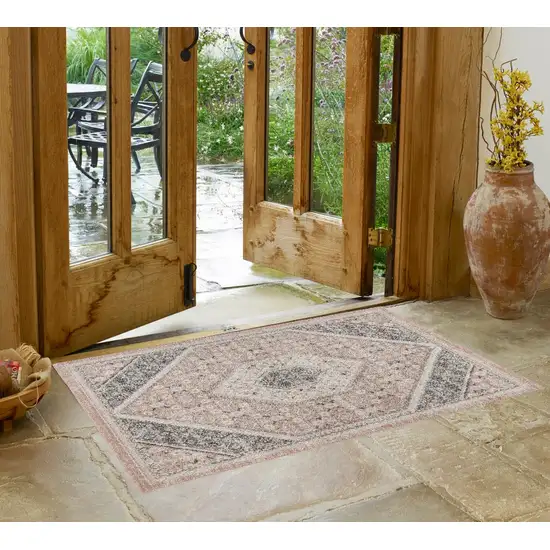 Pink and Cream Medallion Area Rug Photo 1