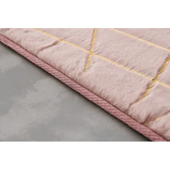 Pink and Gold Faux Fur Abstract Shag Non Skid Area Rug Photo 6