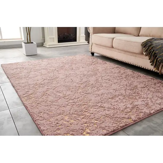 Pink and Gold Faux Fur Abstract Shag Non Skid Area Rug Photo 5