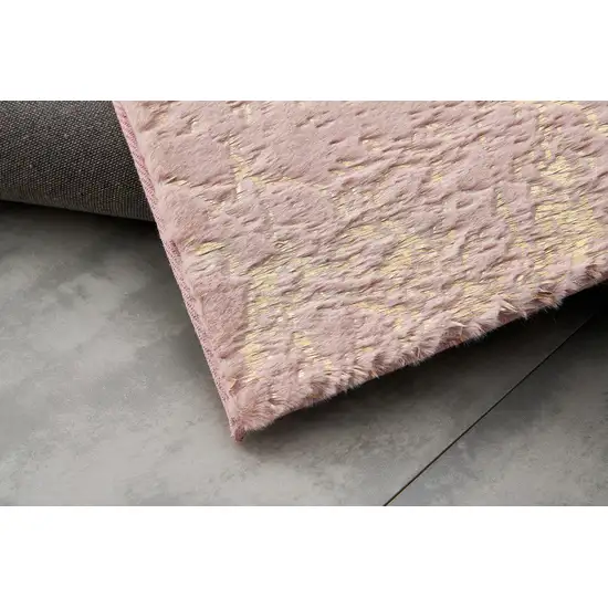 Pink and Gold Faux Fur Abstract Shag Non Skid Area Rug Photo 8