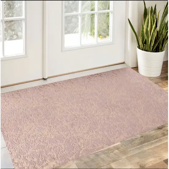 Pink and Gold Faux Fur Abstract Shag Non Skid Area Rug Photo 1