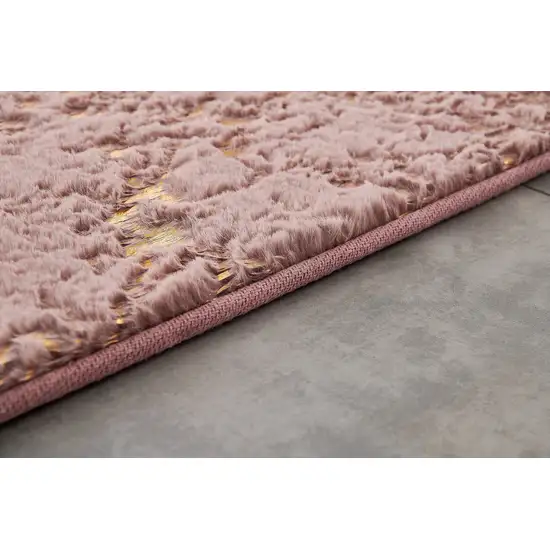 Pink and Gold Faux Fur Abstract Shag Non Skid Area Rug Photo 9