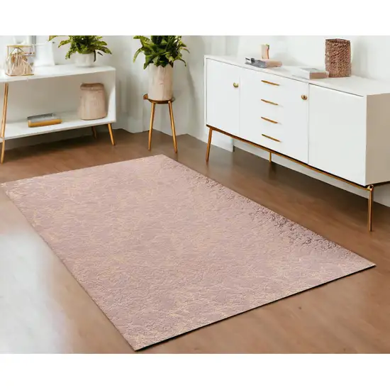 Pink and Gold Faux Fur Abstract Shag Non Skid Area Rug Photo 1