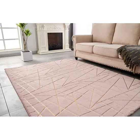 Pink and Gold Faux Fur Abstract Shag Non Skid Area Rug Photo 7