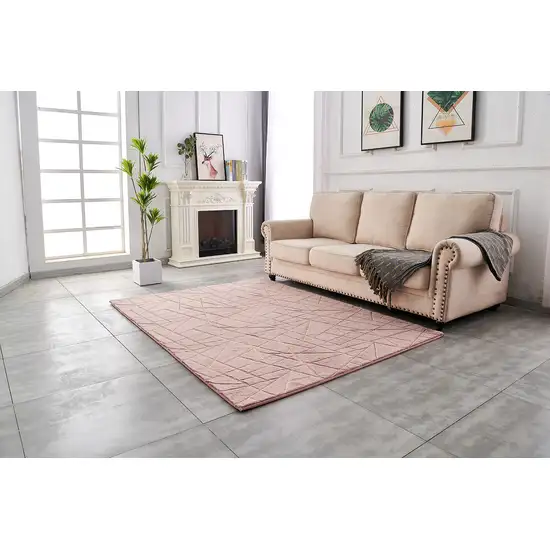 Pink and Gold Faux Fur Abstract Shag Non Skid Area Rug Photo 8