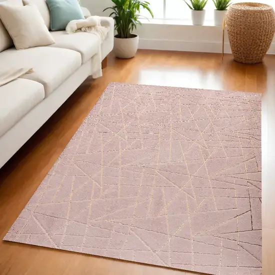 Pink and Gold Faux Fur Abstract Shag Non Skid Area Rug Photo 2