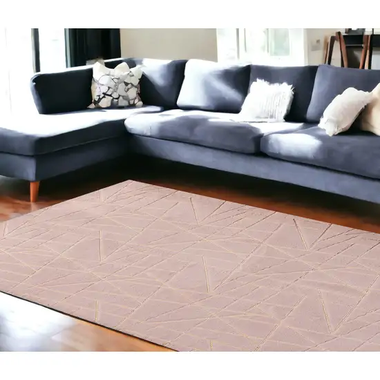 Pink and Gold Faux Fur Abstract Shag Non Skid Area Rug Photo 1