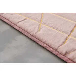 Photo of Pink and Gold Faux Fur Abstract Shag Non Skid Area Rug