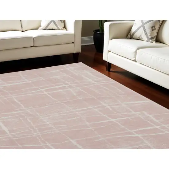 Pink and Ivory Abstract Distressed Non Skid Area Rug Photo 1