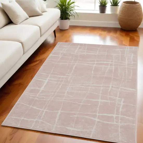 Pink and Ivory Abstract Geometric Area Rug Photo 1