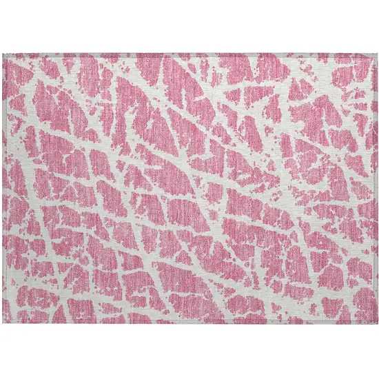 Pink and Ivory Abstract Washable Non Skid Indoor Outdoor Area Rug Photo 2