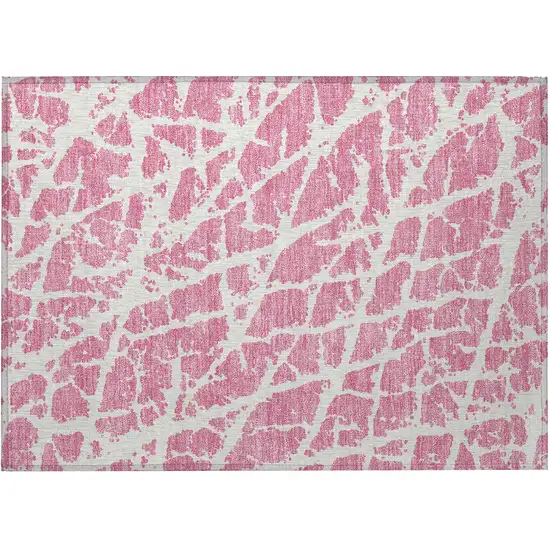 Pink and Ivory Abstract Washable Non Skid Indoor Outdoor Area Rug Photo 4