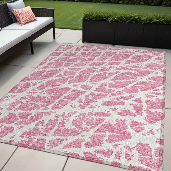 Pink and Ivory Abstract Washable Non Skid Indoor Outdoor Area Rug Photo 1