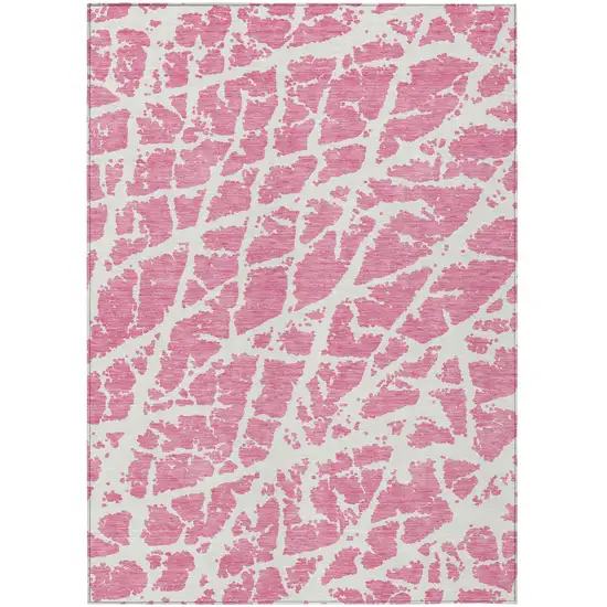 Pink and Ivory Abstract Washable Non Skid Indoor Outdoor Area Rug Photo 2