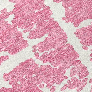 Photo of Pink and Ivory Abstract Washable Non Skid Indoor Outdoor Area Rug