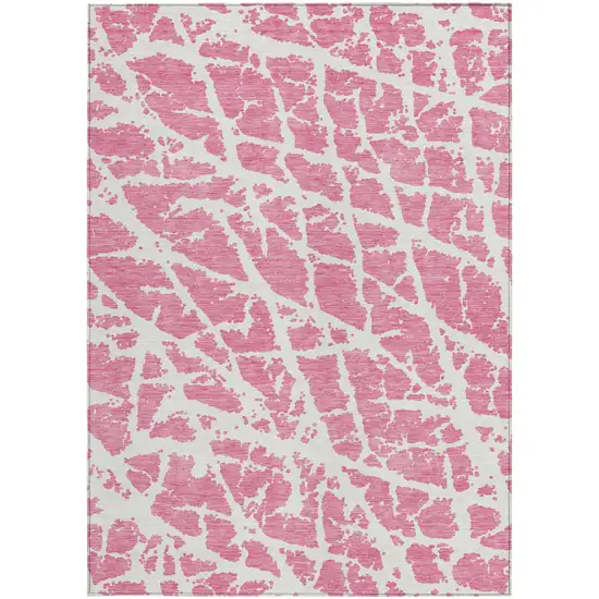 Pink and Ivory Abstract Washable Non Skid Indoor Outdoor Area Rug Photo 5