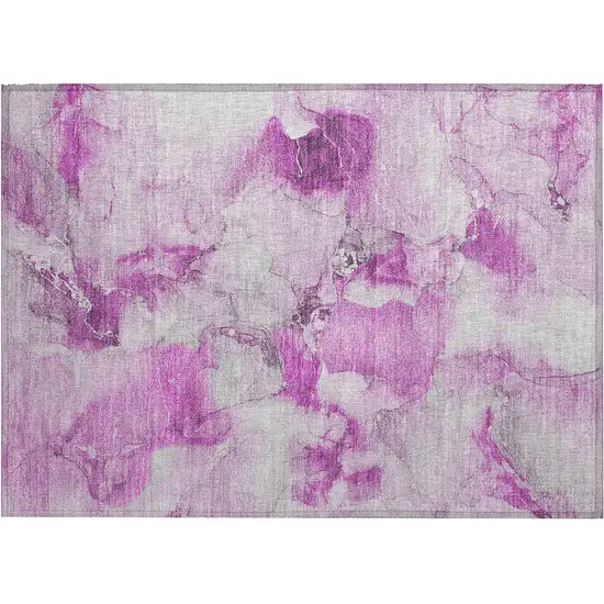 Pink and Ivory Abstract Washable Non Skid Indoor Outdoor Area Rug Photo 2