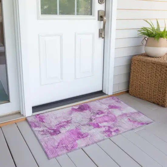 Pink and Ivory Abstract Washable Non Skid Indoor Outdoor Area Rug Photo 8