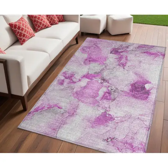 Pink and Ivory Abstract Washable Non Skid Indoor Outdoor Area Rug Photo 1