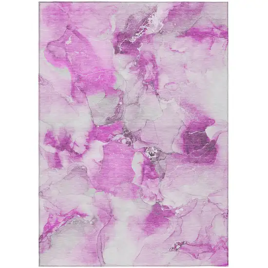 Pink and Ivory Abstract Washable Non Skid Indoor Outdoor Area Rug Photo 1