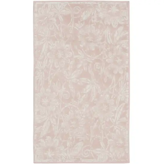 Pink and Ivory Floral Distressed Area Rug Photo 2