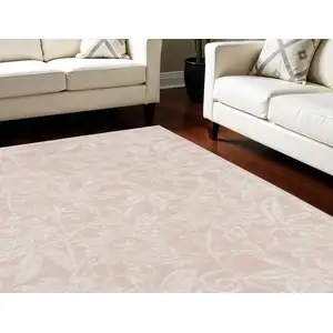 Photo of Pink and Ivory Floral Distressed Non Skid Area Rug