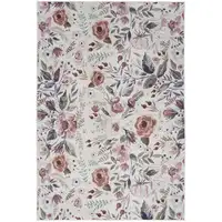 Photo of Pink and Ivory Floral Power Loom Washable Non Skid Area Rug