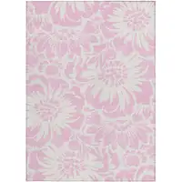 Photo of Pink and Ivory Floral Washable Non Skid Indoor Outdoor Area Rug