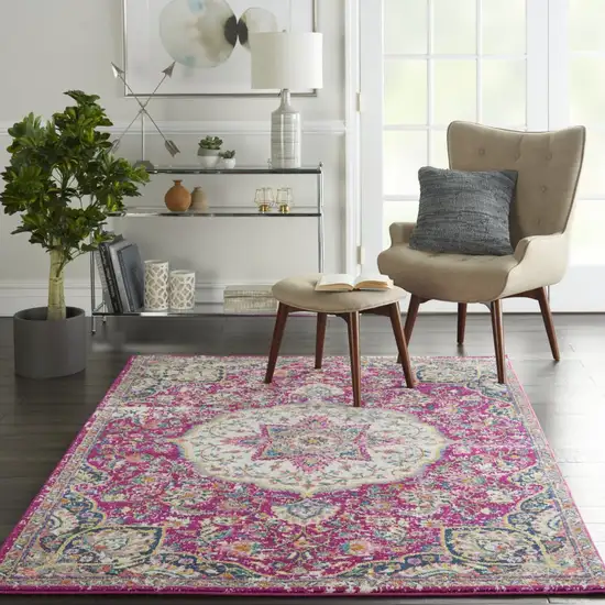 Pink and Ivory Medallion Area Rug Photo 4